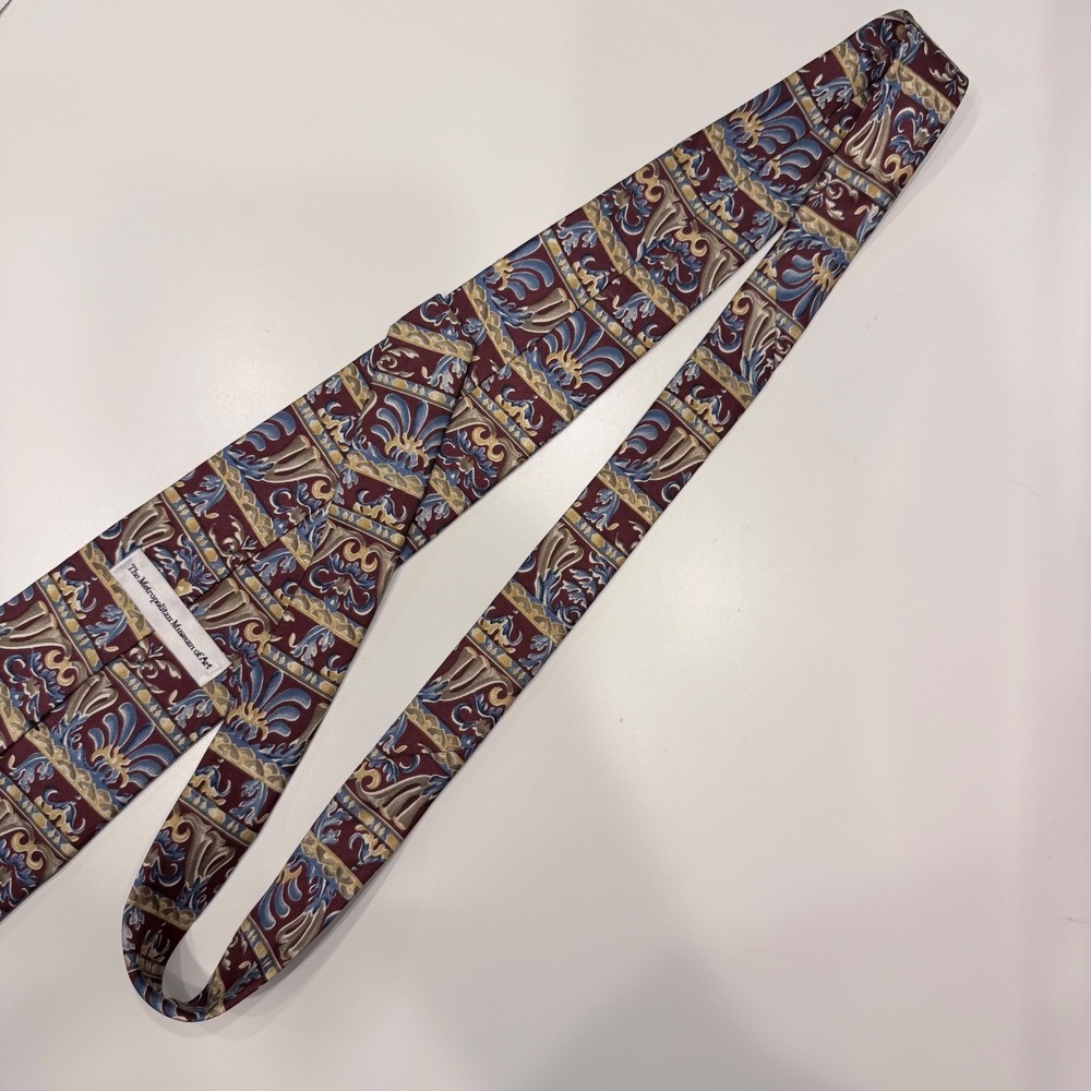 Metropolitan Museum of Art Silk Tie Burgundy Blue Gold Floral Scroll Pattern MMA - Picture 7 of 7